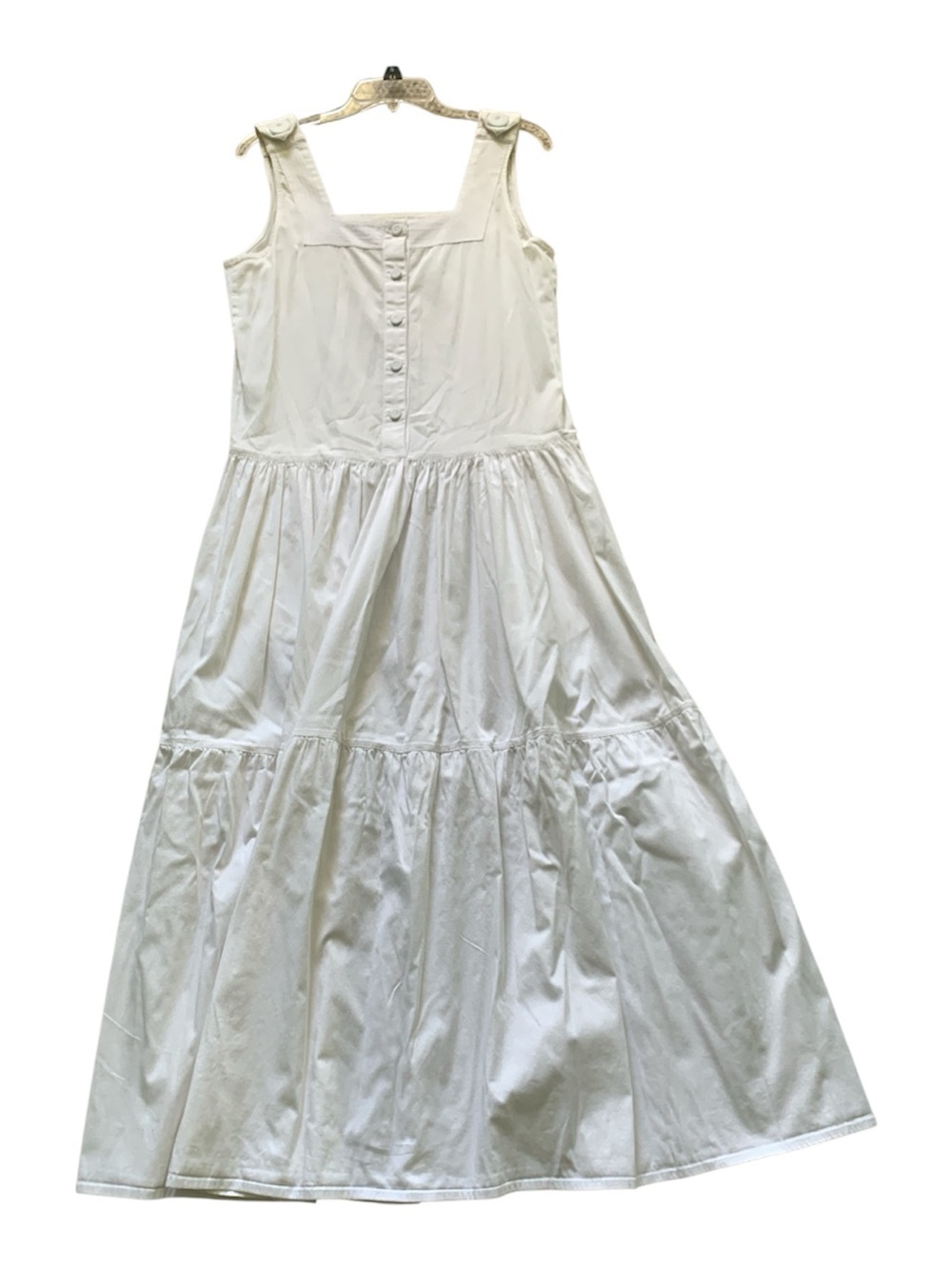 White Tiered Cotton Button-Front Long Dress